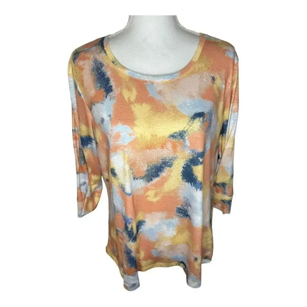 Christopher‎ & Banks petite large long sleeved blouse with abstract design